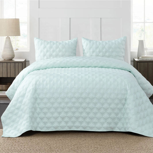 Exclusivo Mezcla Bed Quilt Set King Size for All Season, Stitched Pattern Quilted Bedspread/ Bedding Set/ Coverlet with 2 Pillow shams, Lightweight and Soft, Spa blue