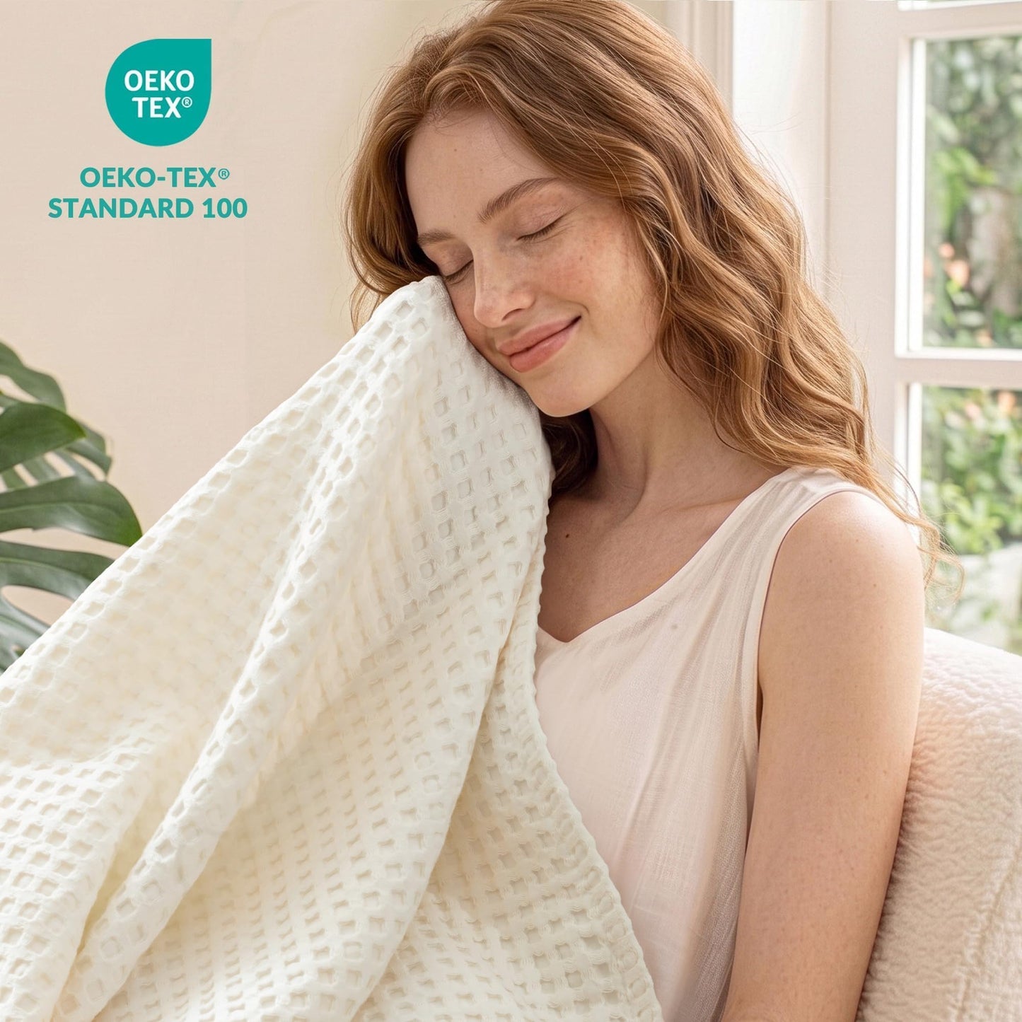 Exclusivo Mezcla 100% Cotton King Size Blanket, Lightweight Gauze Blankets for Sofa(90"x104", Ivory)