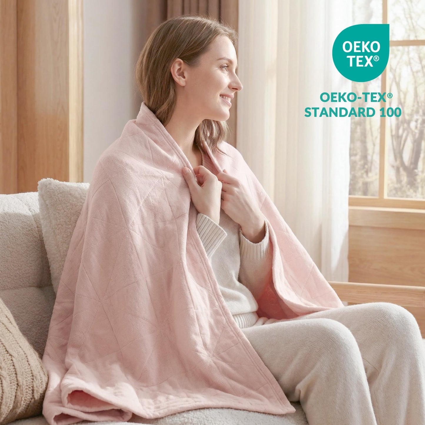 Exclusivo Mezcla 100% Cotton 4 Layers Muslin Throw Blanket for Couch, Moisture-wicking and Breathable Gauze Blanket with Geometric Pattern for Year Round Comfort, 50"x60", Pink