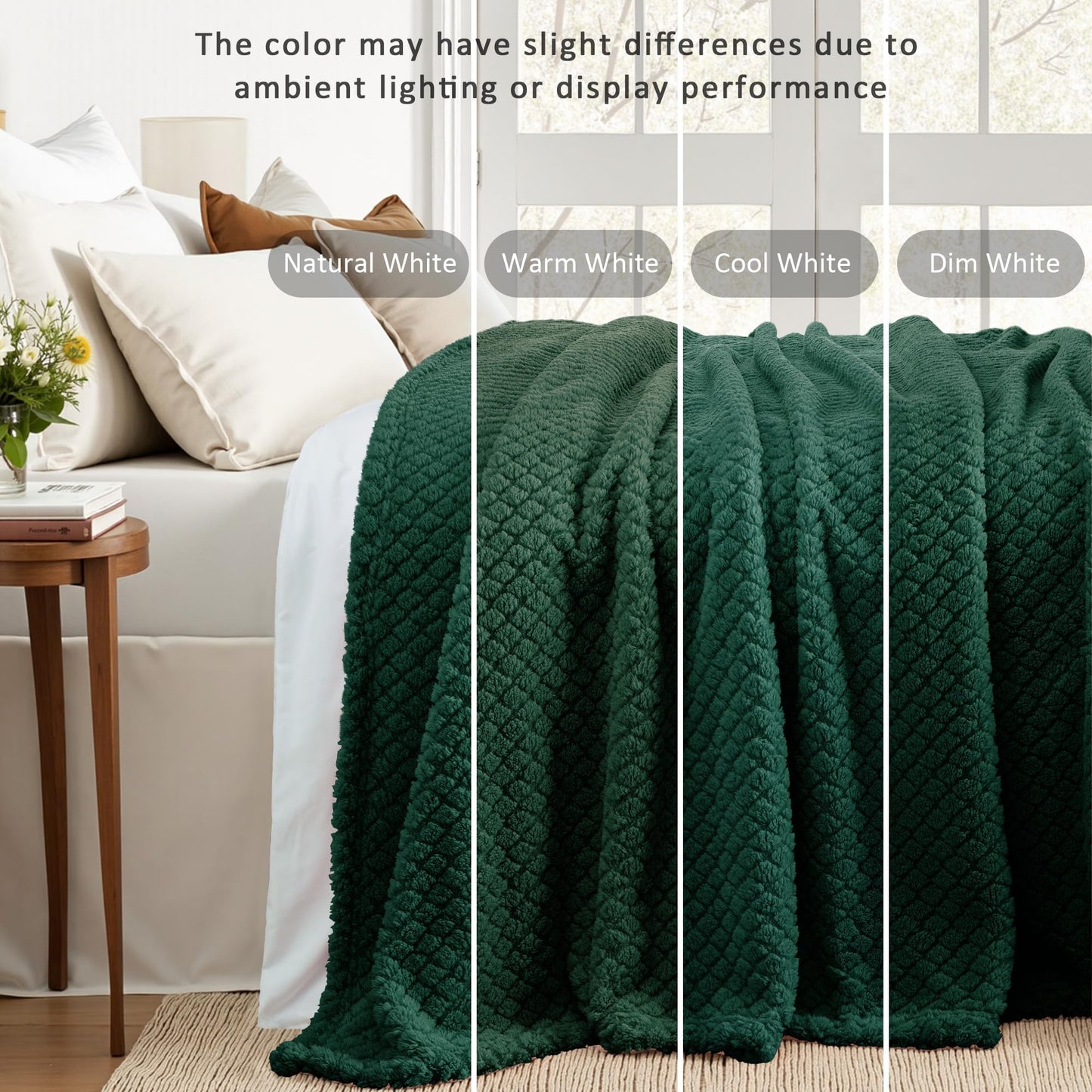 Exclusivo Mezcla Queen Size Flannel Fleece Blanket, Super Soft Jacquard Bed Blanket, Lightweight Fuzzy Warm for All Seasons, 90x90 Inches, Forest Green