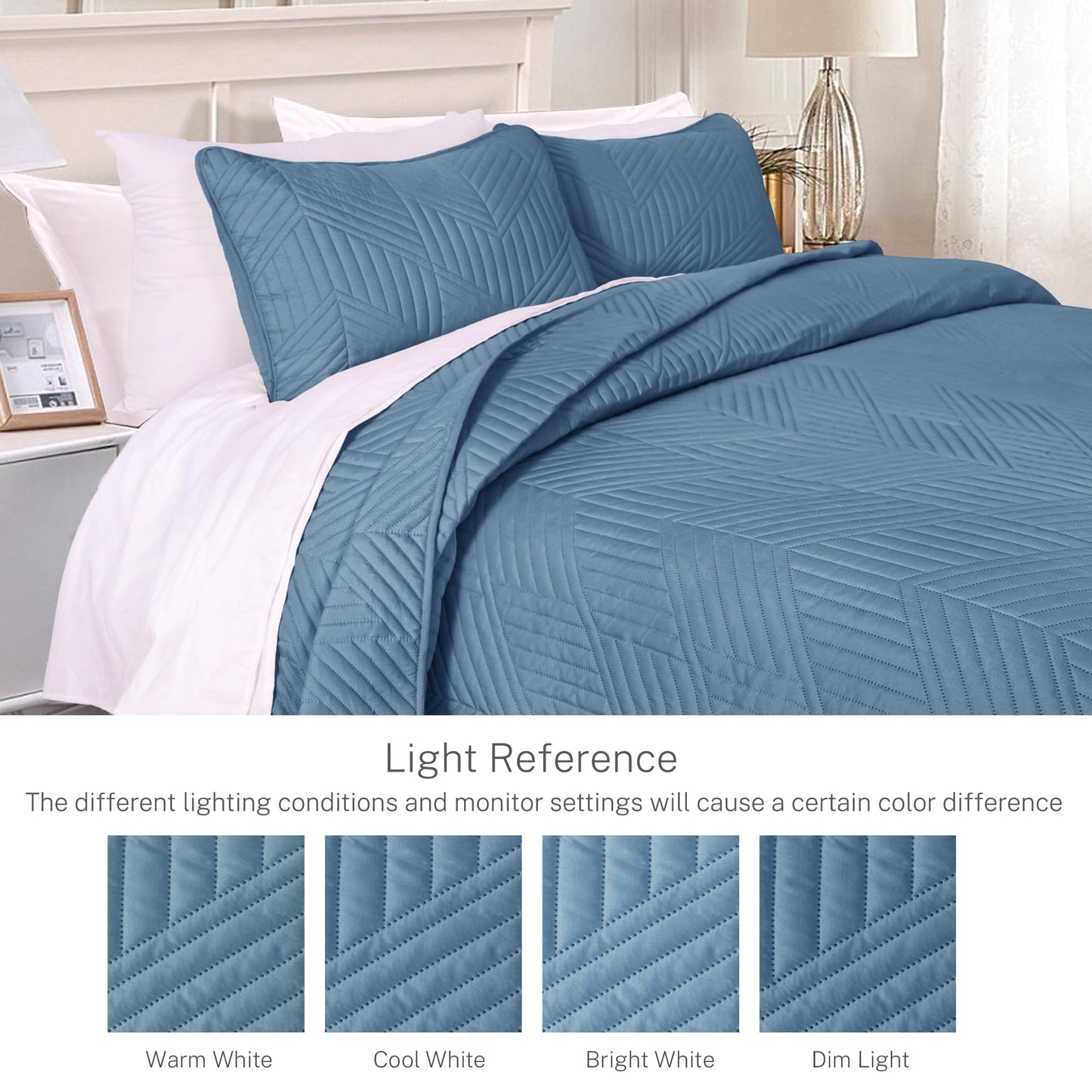 Exclusivo Mezcla Ultrasonic Twin Quilt Bedding Set, Lightweight Grayish Blue Bedspreads Soft Modern Geometric Coverlet Set for All Seasons (1 Quilt and 1 Pillow Sham)