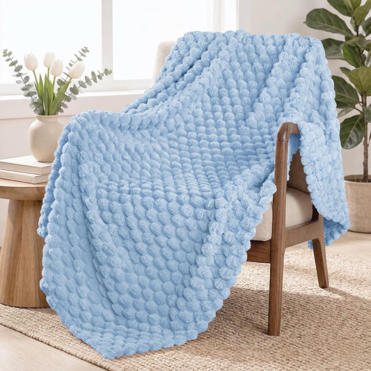 Exclusivo Mezcla Fleece Throw Blanket for Couch, Extra Large Fuzzy Stone Blue Bed Blankets, Soft Cozy Plush Sofa Throws for All Seasons, 50x70 Inches