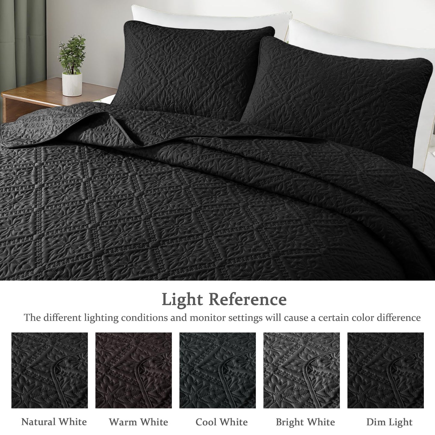 Exclusivo Mezcla Queen Quilt Bedding Set, Lightweight Soft Bedspreads Coverlets with 2 Pillow Shams, Modern Black Quilts Queen Full Size for All Seasons