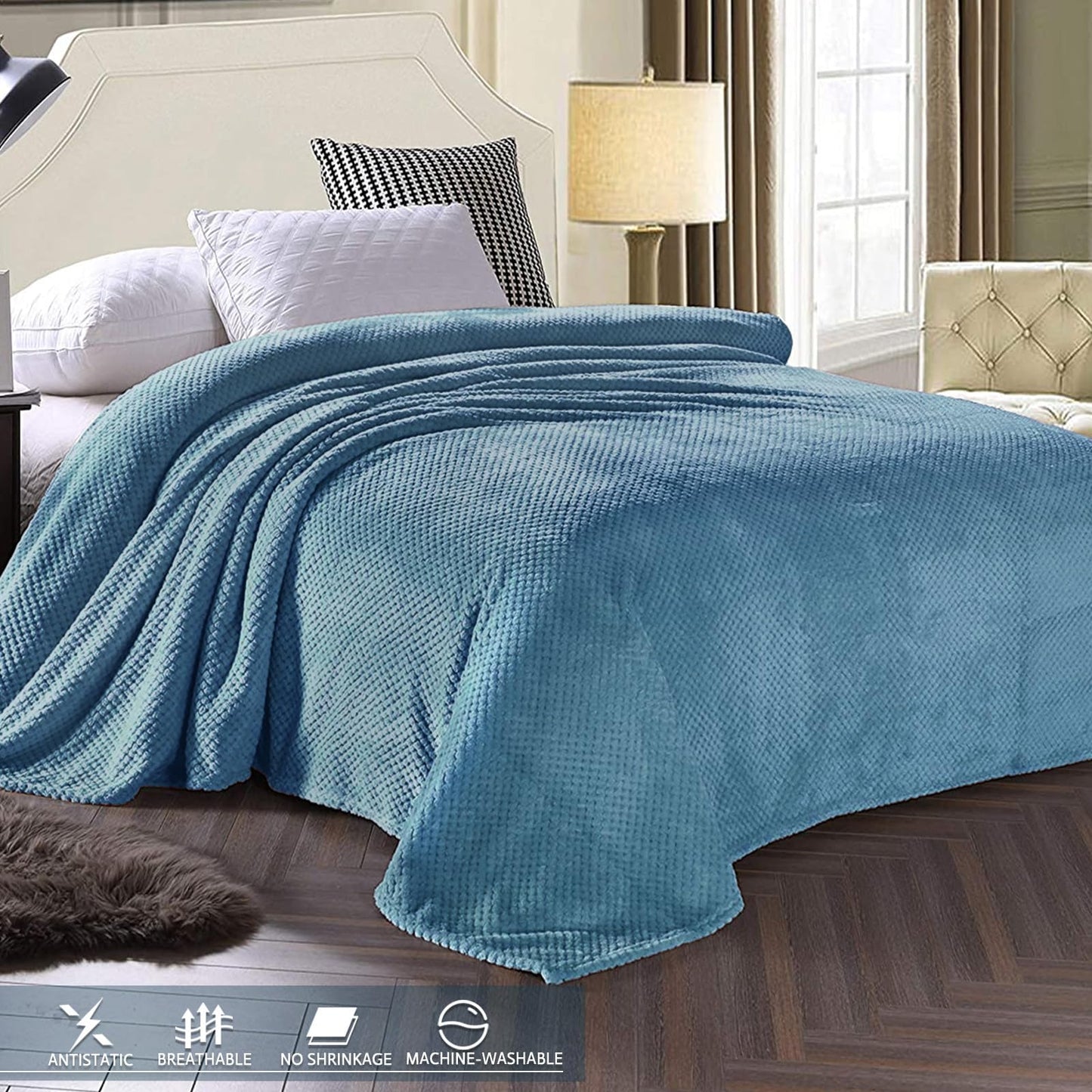 Exclusivo Mezcla Fleece Bed Blanket Twin Size, Super Soft and Warm Blankets for Couch, Sofa and Bed Waffle Textured, Cozy, Fuzzy and Lightweight (Slate Blue, 60x80 inches)