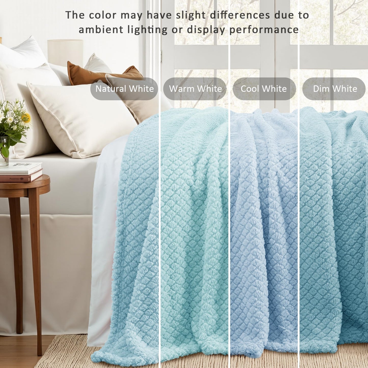 Exclusivo Mezcla Queen Size Flannel Fleece Blanket, Super Soft Jacquard Bed Blanket, Lightweight Fuzzy Warm for All Seasons, 90x90 Inches, Light Blue
