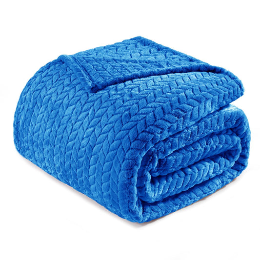 Exclusivo Mezcla Fleece King Size Blanket for Bed, 90x104 Inches Soft Cozy Jacquard Flannel Blankets, Lightweight Fuzzy Plush Warm for Women, Cobalt Blue