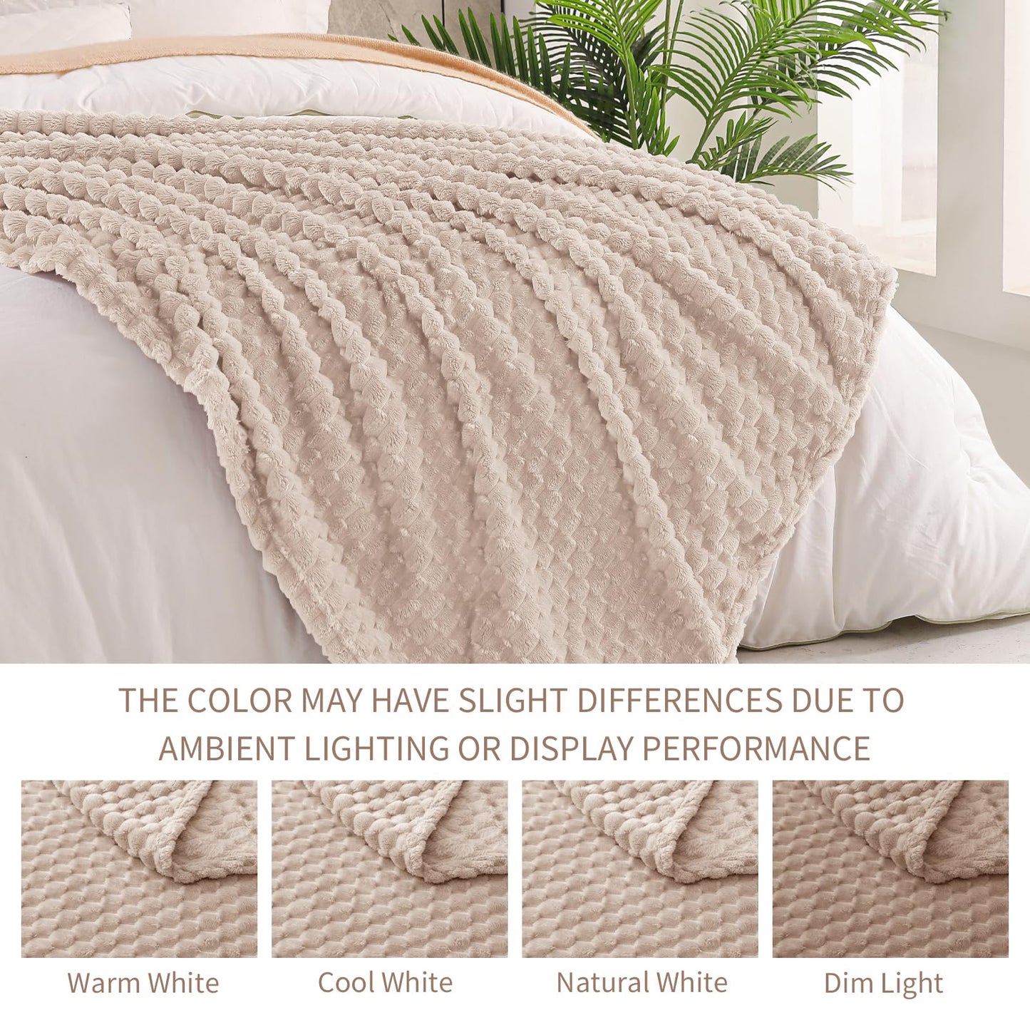 Exclusivo Mezcla Fleece California King Blanket for Bed, Oversized Fuzzy Camel Bed Blankets, Soft Cozy Plush Sofa Throws for All Seasons, 120x120 Inches