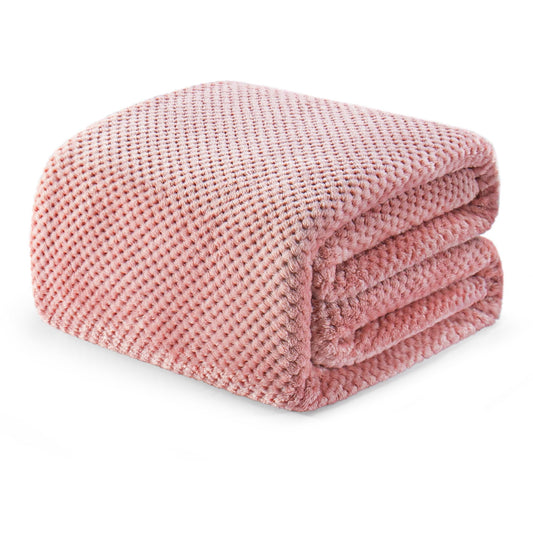 Exclusivo Mezcla Fleece Bed Blanket Twin Size, Super Soft and Warm Blankets for Couch, Sofa and Bed Waffle Textured, Cozy, Fuzzy and Lightweight (Dusty Pink, 60x80 inches)
