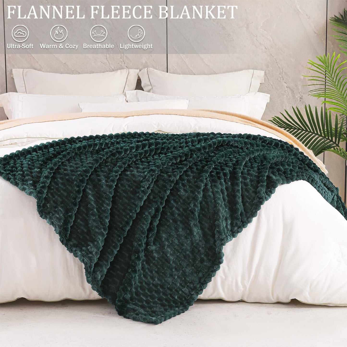 Exclusivo Mezcla Fleece California King Blanket for Bed, Oversized Fuzzy Forest Green Bed Blankets, Soft Cozy Plush Sofa Throws for All Seasons, 120x120 Inches