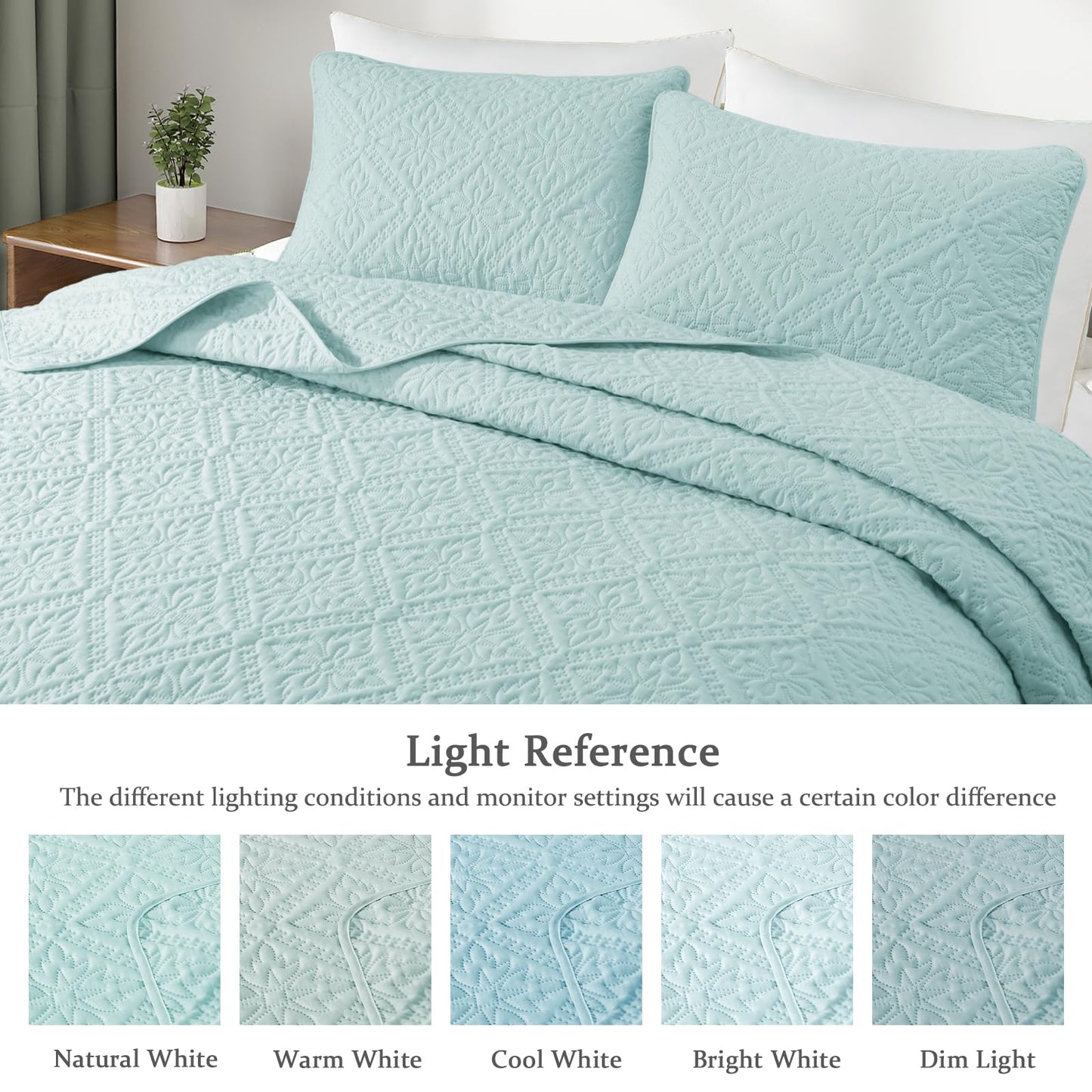 Exclusivo Mezcla California King Quilt Bedding Set, Lightweight Soft Bedspreads Coverlets with 2 Pillow Shams, Modern Aqua Blue Oversized Quilts King Size for All Seasons