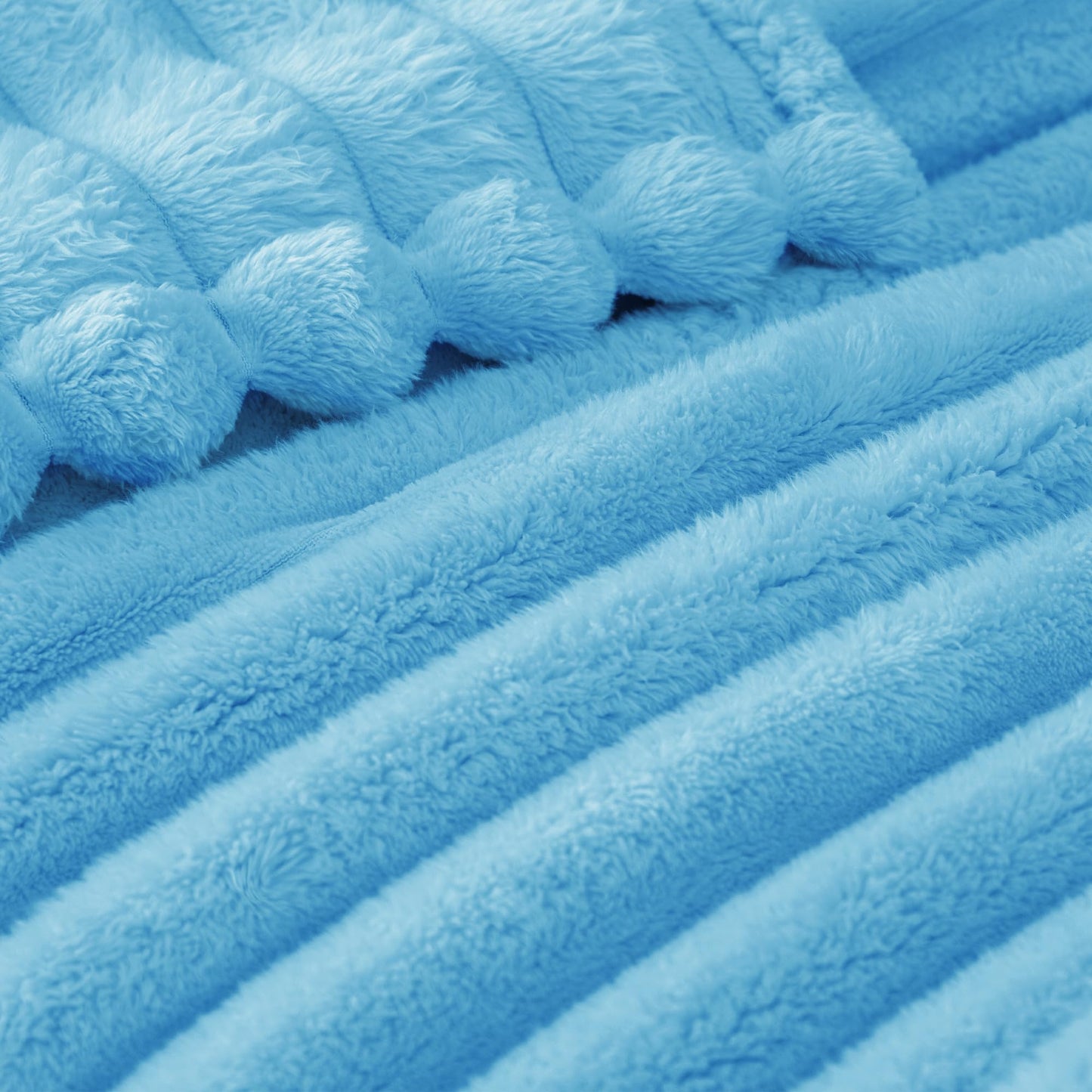 Exclusivo Mezcla Fleece Throw Blanket for Couch, Super Soft 3D Striped Jacquard Blanket, Lightweight Fuzzy Cozy Blankets, Blue, 50"x60"