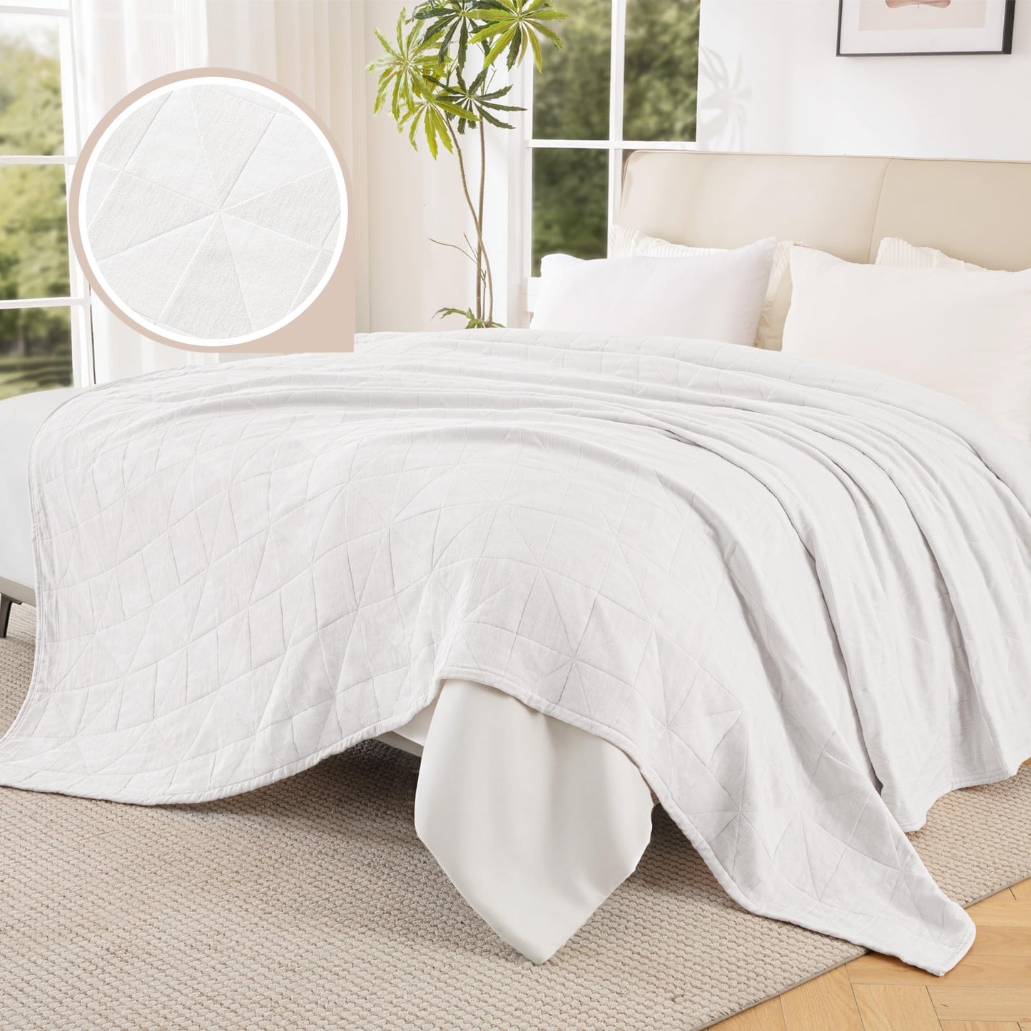 Exclusivo Mezcla 100% Cotton 4 Layers Muslin Twin Blanket for Dorm, Moisture-wicking and Breathable Gauze Blanket with Geometric Pattern for Year Round Comfort, 60"x80", Pure White