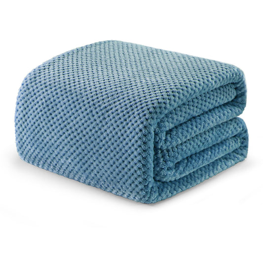 Exclusivo Mezcla Fleece Bed Blanket Twin Size, Super Soft and Warm Blankets for Couch, Sofa and Bed Waffle Textured, Cozy, Fuzzy and Lightweight (Slate Blue, 60x80 inches)