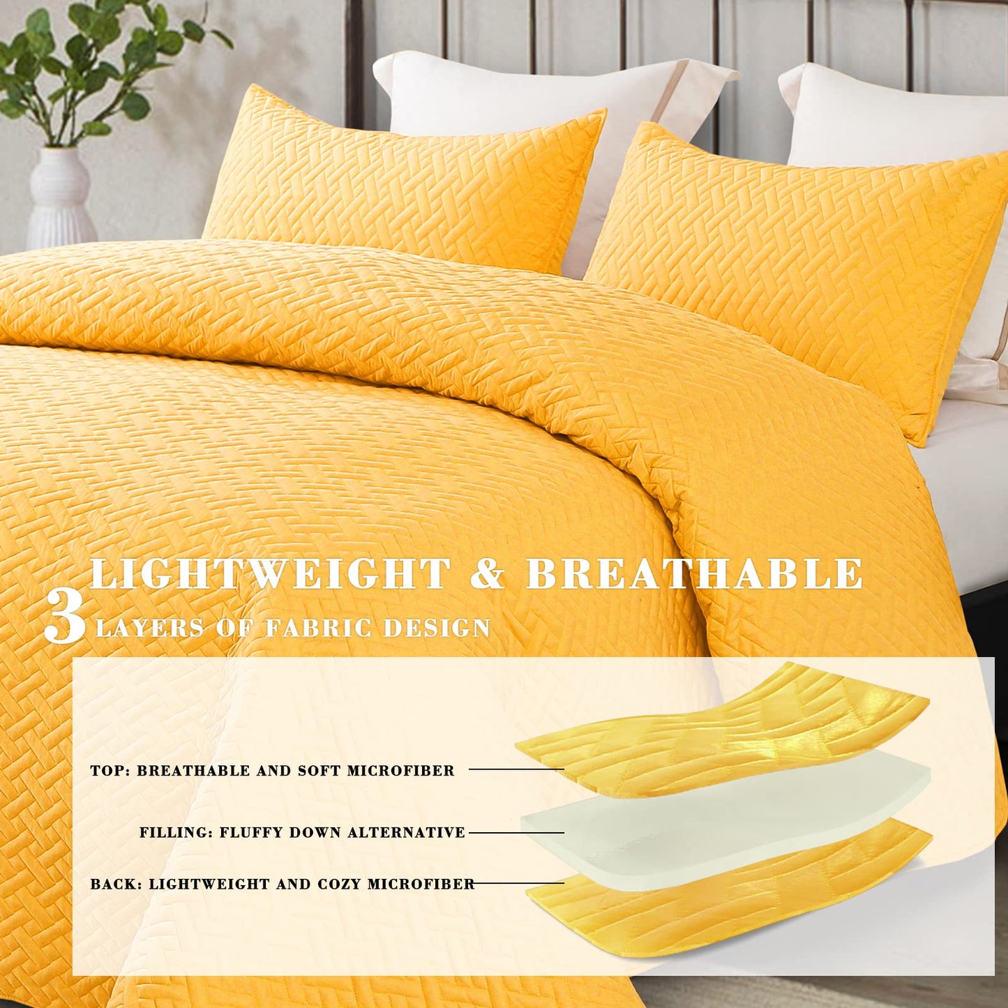 Exclusivo Mezcla 2-Piece Twin Size Quilt Set with One Pillow Sham, Basket Quilted Bedspread/Coverlet/Bed Cover(68x88 Inches, Yellow) -Soft, Lightweight and Reversible