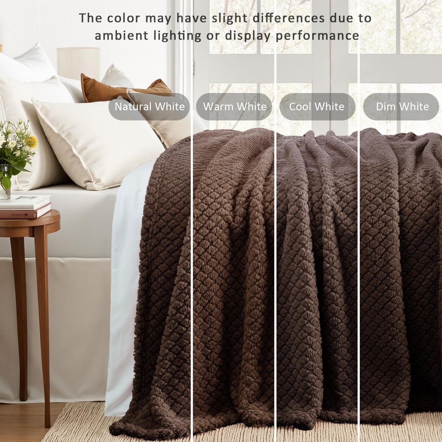 Exclusivo Mezcla Fleece Throw Blanket for Couch, Super Soft Jacquard Bed Blanket, Lightweight Fuzzy Warm for All Seasons, 50x60 Inches, Coffee