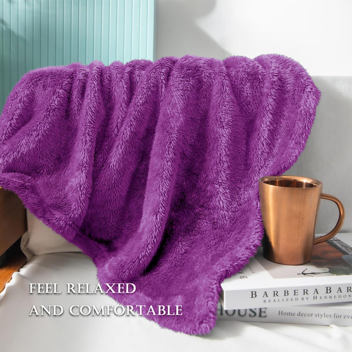 Exclusivo Mezcla Plush Fuzzy Large Fleece Throw Blanket (50" x 70",Purple)- Soft, Warm& Lightweight