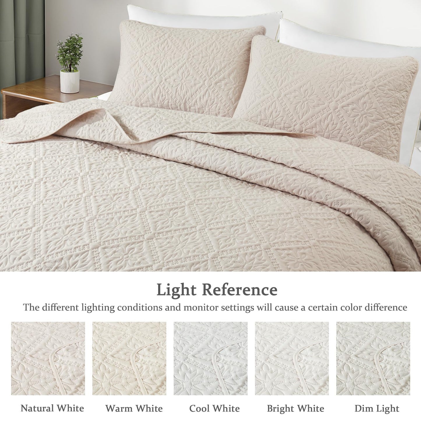 Exclusivo Mezcla California King Quilt Bedding Set, Lightweight Soft Bedspreads Coverlets with 2 Pillow Shams, Modern Brich Beige Oversized Quilts King Size for All Seasons