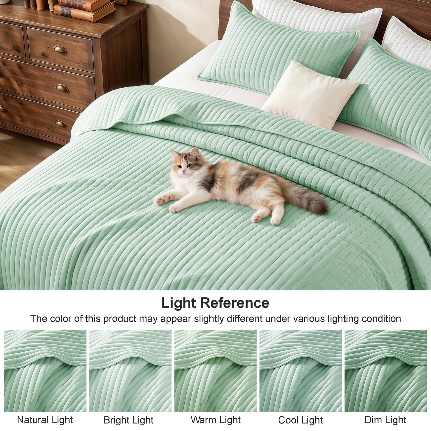 Exclusivo Mezcla Twin Quilt Bedding Set, Stripe Stitching Sage Green Quilts Twin Size for All Seasons, Soft Lightweight Microfiber Bedspreads Coverlets Bed Cover, 68"x88"