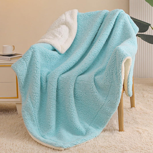 Exclusivo Mezcla Reversible Sherpa Throw Blanket for Couch, Thick and Warm Fleece Blankets for Winter, Soft Plush Fluffy, 50x60 Inches, Blue/ White