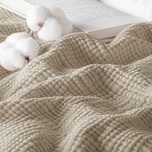 Exclusivo Mezcla 100% Cotton Muslin Blanket, Twin Size 4 Layers Breathable and Lightweight Gauze Blankets for Bed, Soft Bedspread with Fringes, 60"x80", Beige