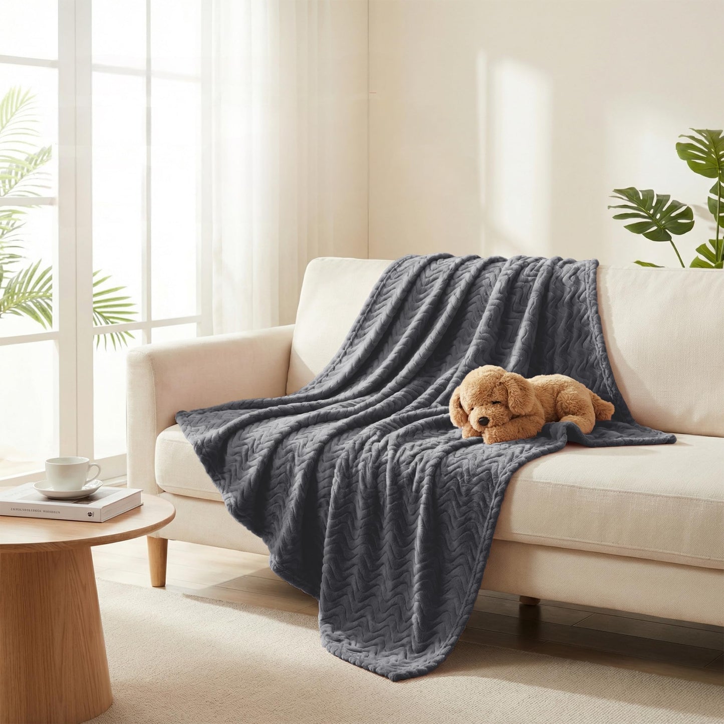 Exclusivo Mezcla Twin Size Jacquard Weave Wave Pattern Flannel Fleece Velvet Plush Bed Blanket as Bedspread/Coverlet/Bed Cover (90" x 66", Grey) - Soft, Lightweight, Warm and Cozy
