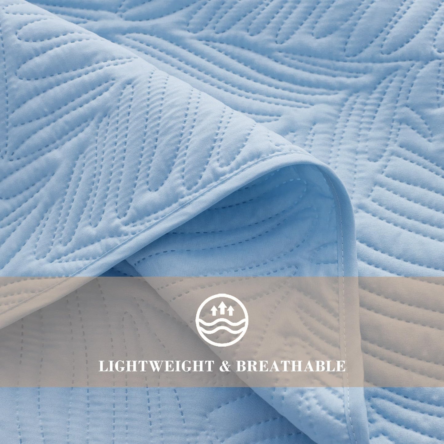 Exclusivo Mezcla California King Quilt Bedding Set, Lightweight Sky Blue Quilts Cal Oversized King Size for All Seasons, Soft Microfiber Bedspreads Coverlets with Leaf Pattern, 3 Piece