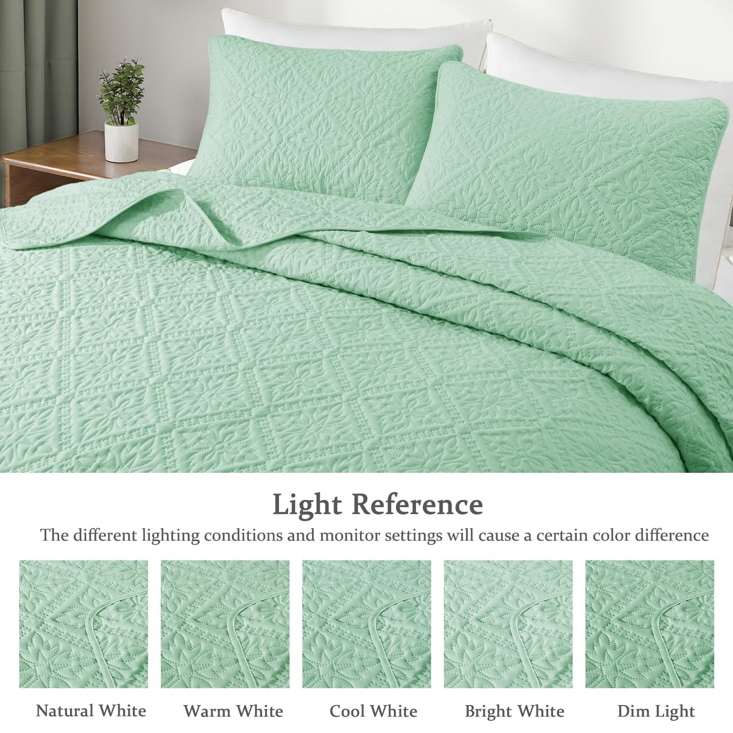 Exclusivo Mezcla Queen Quilt Bedding Set, Lightweight Soft Bedspreads Coverlets with 2 Pillow Shams, Modern Sage Green Quilts Queen Full Size for All Seasons