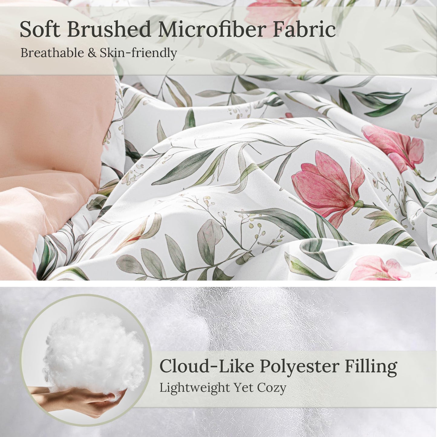 Exclusivo Mezcla Floral Twin Comforter Set, 2 Pieces Lightweight Reversible Soft Bedding Comforters for All Seasons, Pink Botanical Flowers Pattern