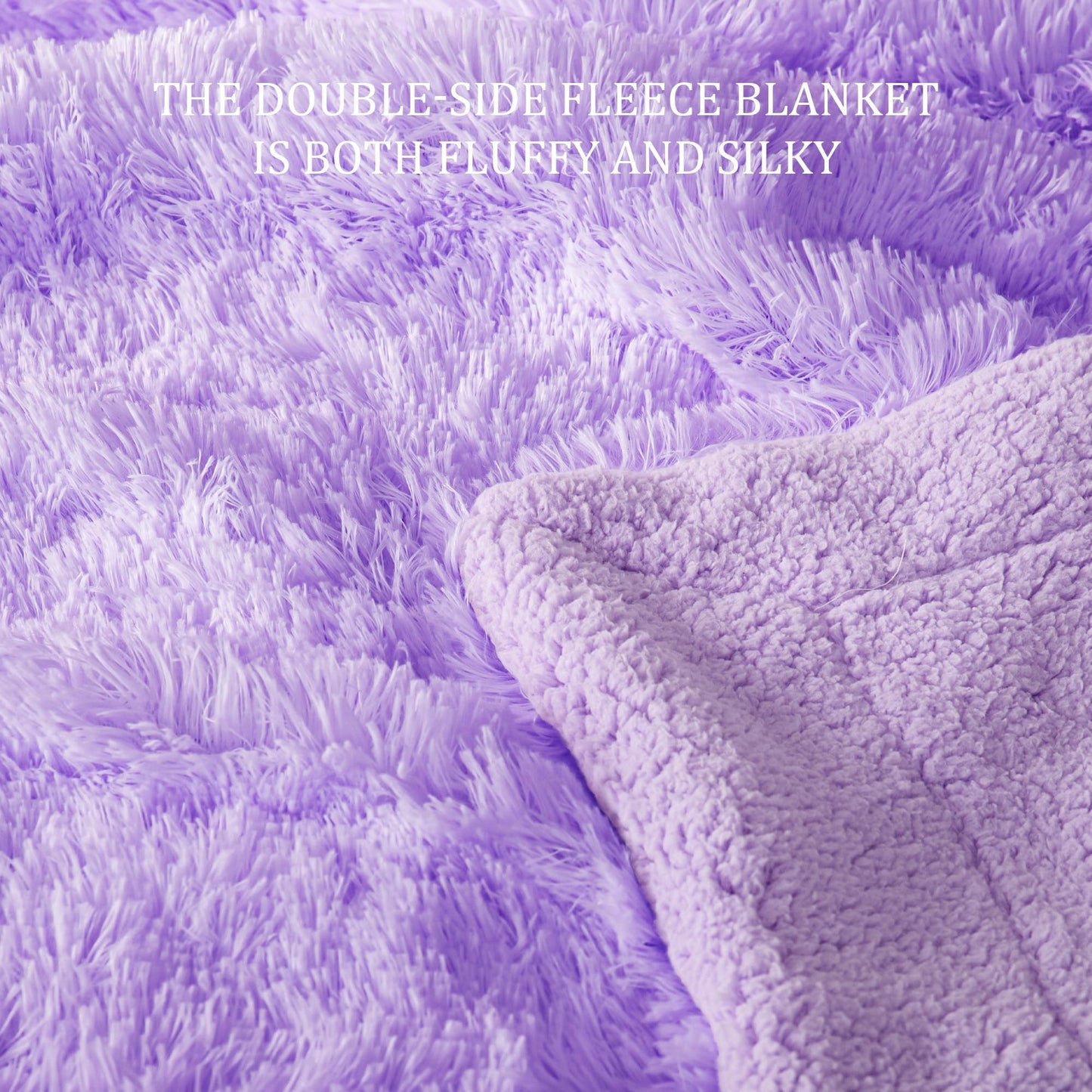 Exclusivo Mezcla Fuzzy Faux Fur Bed Blanket Twin Size, Reversible Shaggy Sherpa Fleece Blankets,Fluffy Plush Warm Throws for Couch, Bed, 60X80 Inches, Light Purple