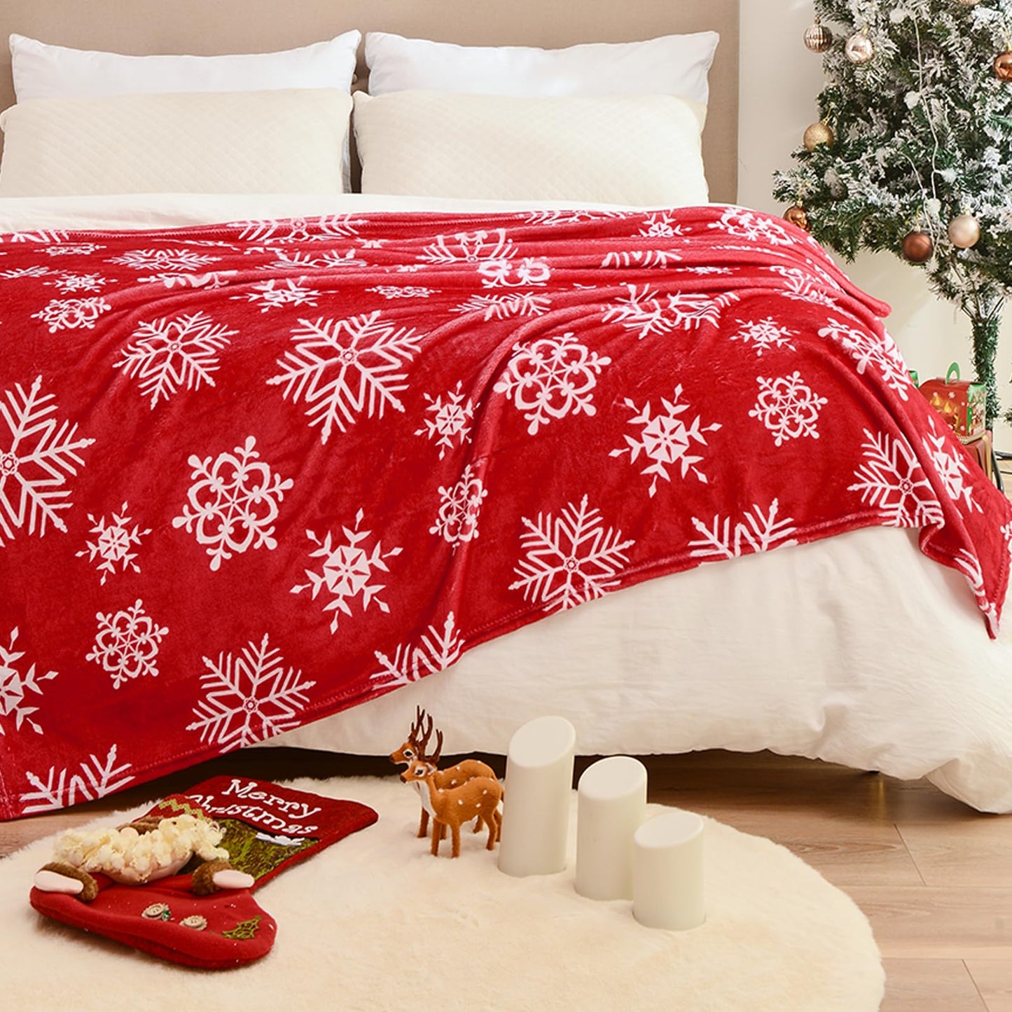 Exclusivo Mezcla Fleece Twin Blanket for Bed, Ultra Plush Christmas Holiday Printed Velvet Blankets,Lightweight and Cozy-60"x80"(Snow)
