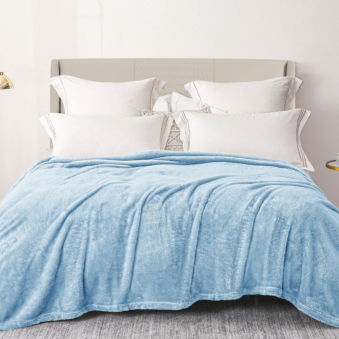Exclusivo Mezcla Plush Fuzzy Fleece Bed Blanket Queen Size, Super Soft, Fluffy and Warm Blankets for Couch, Bed, All Season (Light Blue, 90x90 Inches)