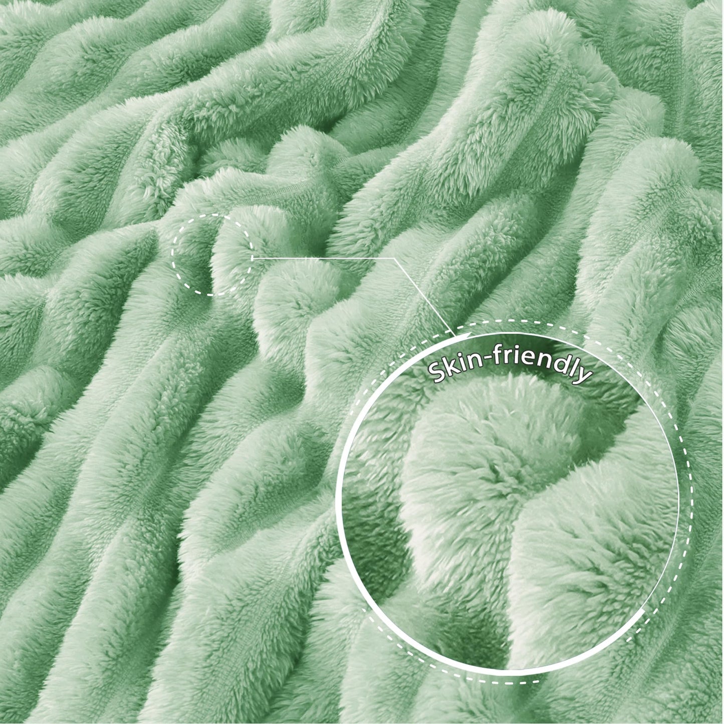 Exclusivo Mezcla Twin Size Flannel Fleece Blanket, Super Soft 3D Striped Jacquard Blanket for Bed, Lightweight Fuzzy Cozy Blankets, Sage Green, 60"x80"