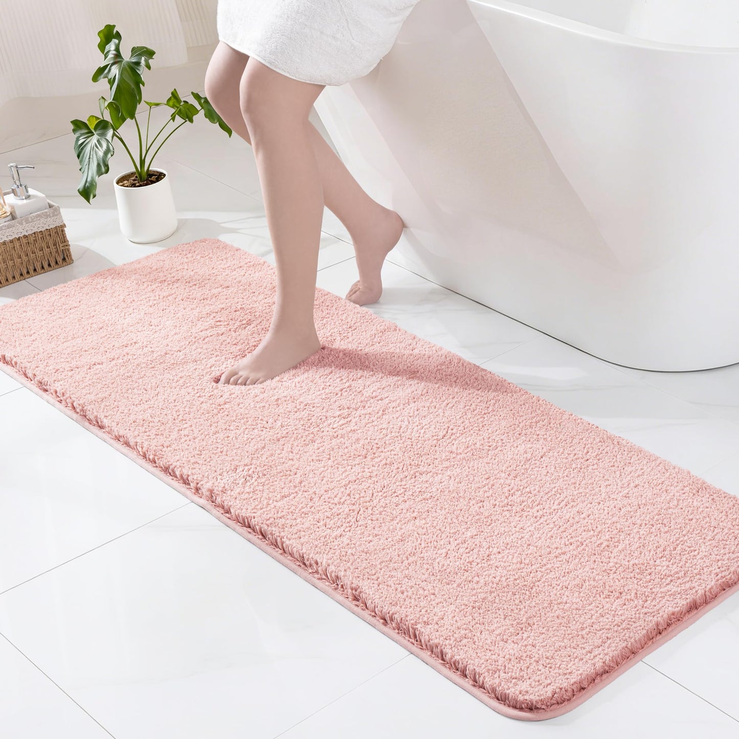 Exclusivo Mezcla Bathroom Rugs Mat 24x70, Extra Soft Non Slip Absorbent Water Microfiber Bath Rugs, Machine Washable Quick Dry Bath Mats for Bathroom Floor, Shower, Home Decor, Solid Pink