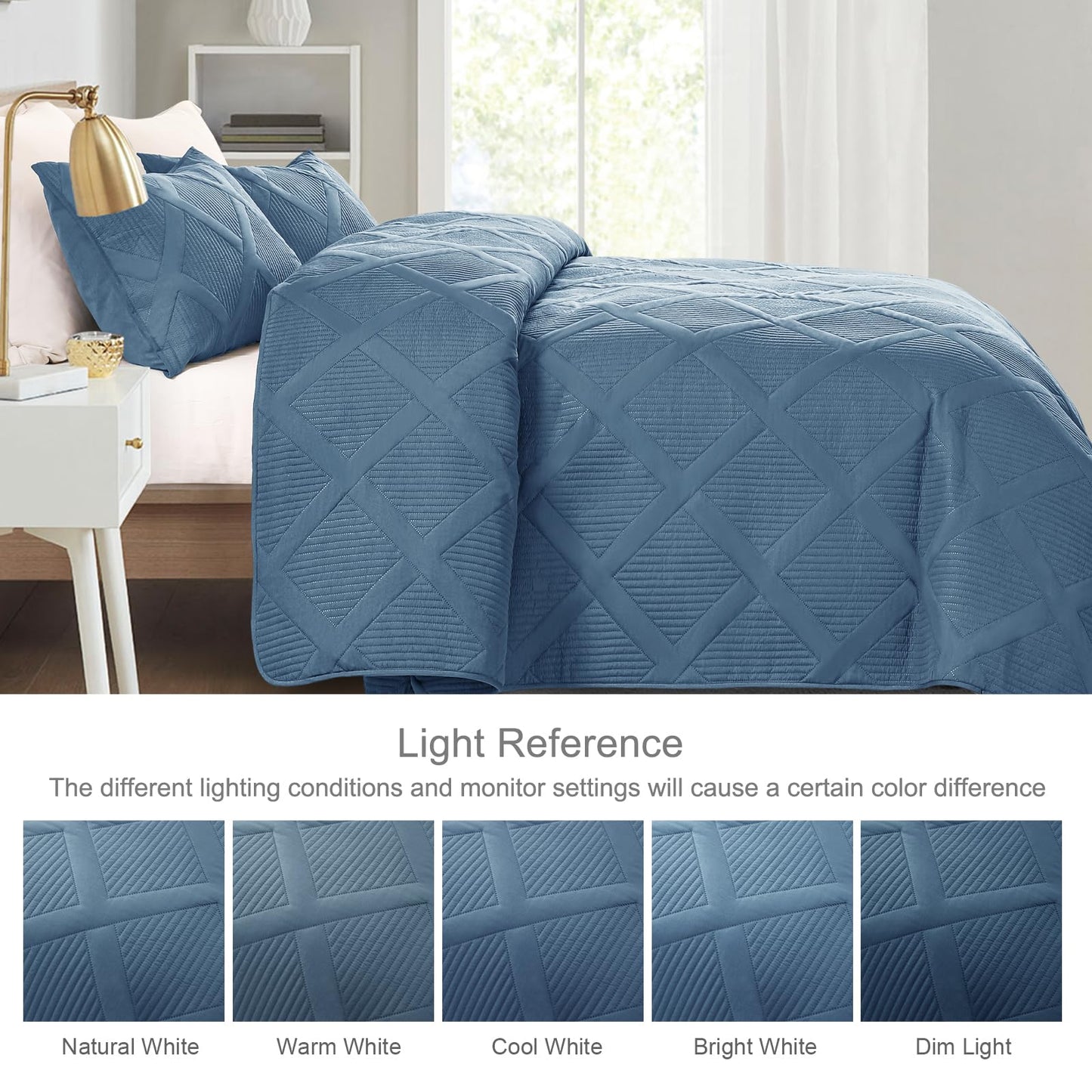 Exclusivo Mezcla Twin Size Quilt Set with Modern Striped Pattern, 2 Pieces Lightweight Grayish Blue Quilts Bedding Set, Soft Bedspreads Coverlets for All Seasons
