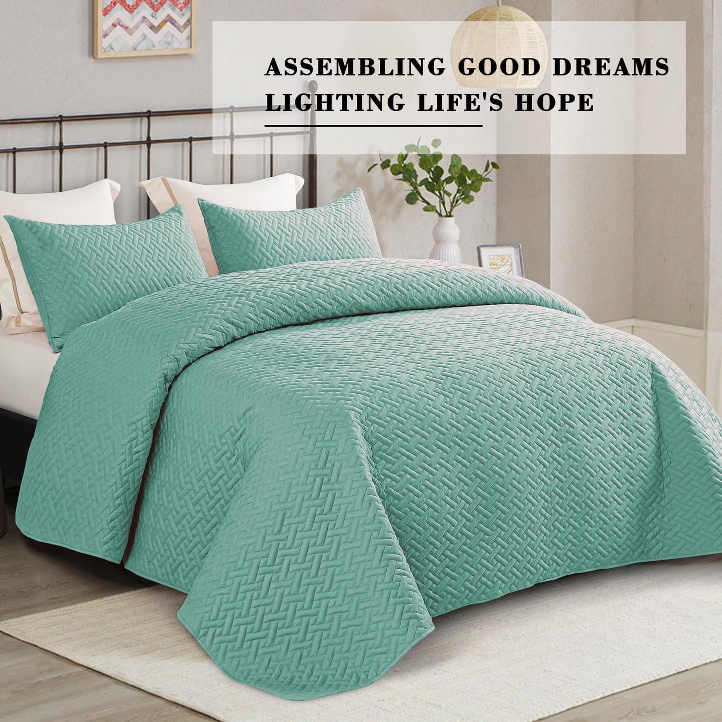 Exclusivo Mezcla 3-Piece Queen Size Quilt Set with Pillow Shams, Basket Quilted Bedspread/Coverlet/Bed Cover(96x90 Inches, Turquoise) -Soft, Lightweight and Reversible