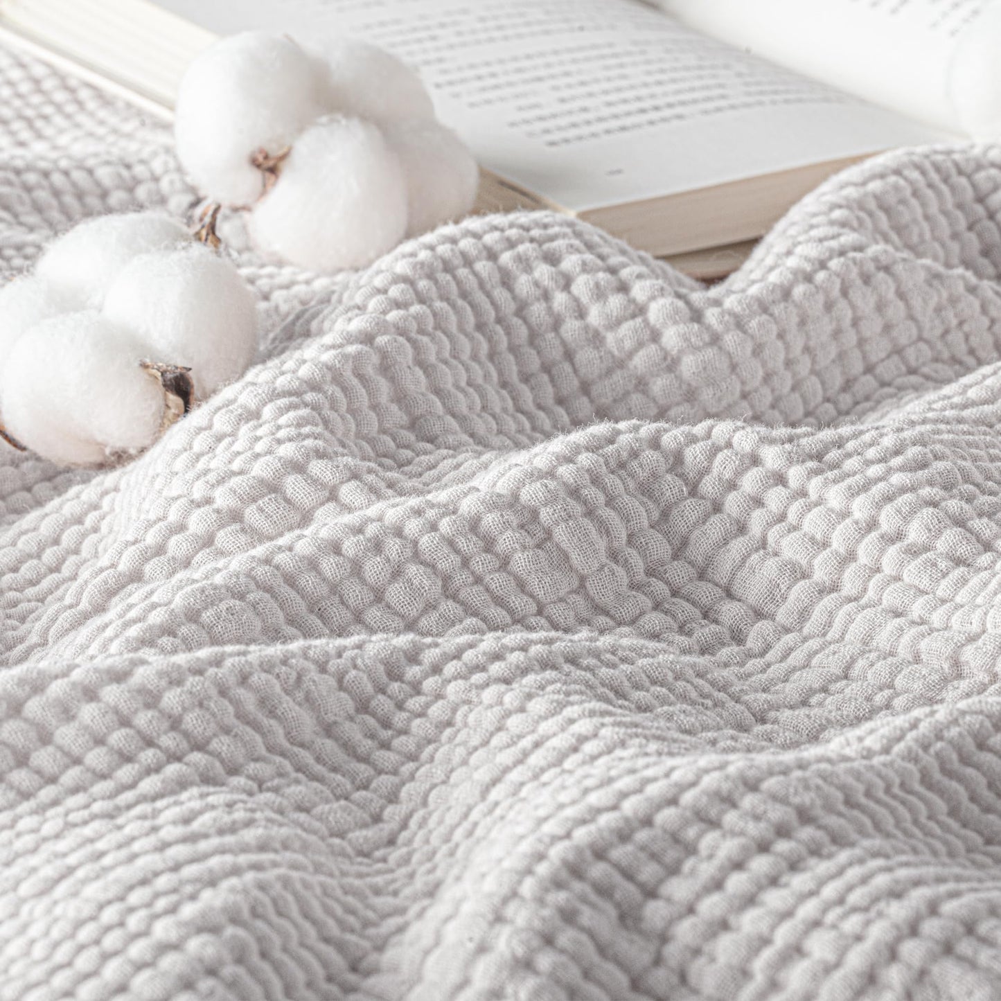 Exclusivo Mezcla 100% Cotton Muslin Twin Size Blanket 330 GSM, 6 Layers Breathable and Lightweight Gauze Blankets for Bed, Soft Bedspread, 60"x80", Light Grey