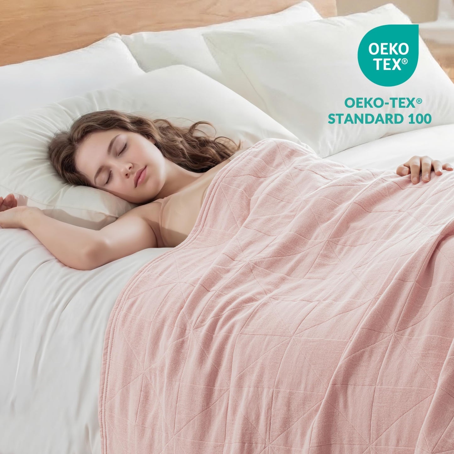 Exclusivo Mezcla 100% Cotton 4 Layers Muslin Blanket Queen Size for Bed, Moisture-wicking and Breathable Gauze Blanket with Geometric Pattern for Year Round Comfort, 90"x90", Pink
