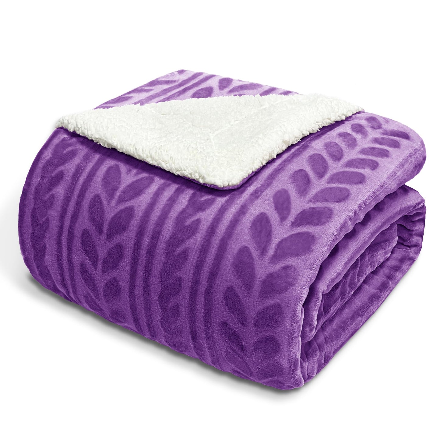 Exclusivo Mezcla Twin Size Sherpa Fleece Bed Blanket, Reversible Velvet Warm Blankets for Bed Couch Sofa, 90x66 Inches, Purple