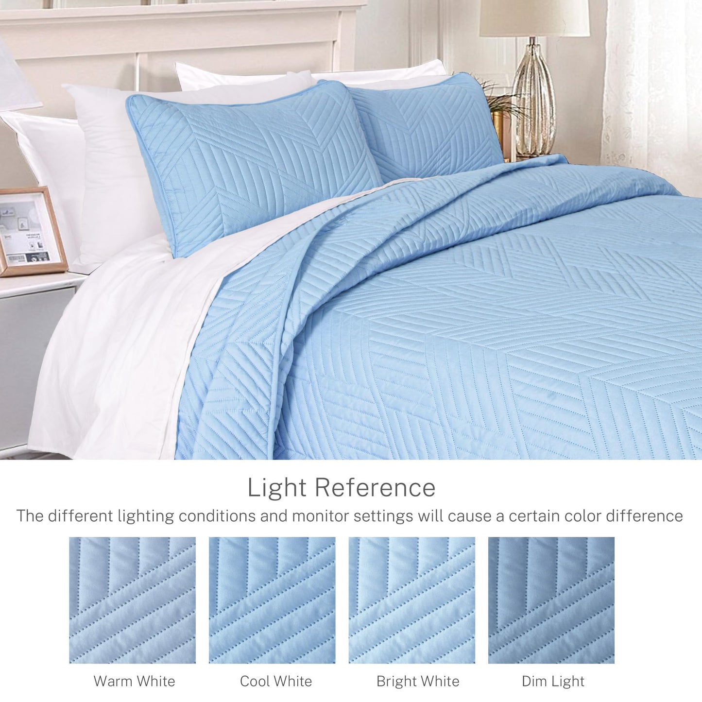 Exclusivo Mezcla California King Quilt Bedding Set, Lightweight Light Blue Oversized King Bedspreads Soft Modern Geometric Coverlet Set for All Seasons (1 Quilt and 2 Pillow Shams)