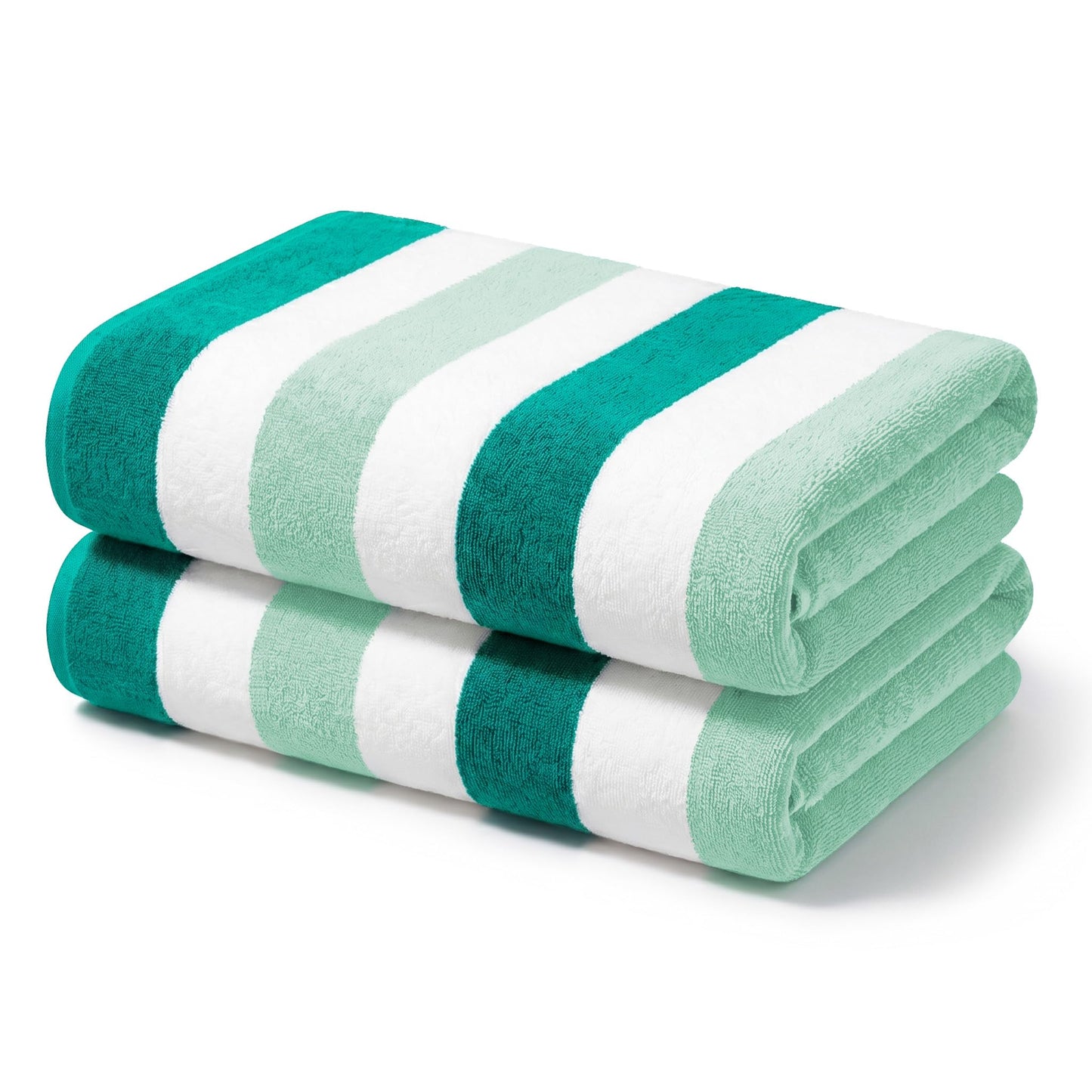 Exclusivo Mezcla 2-Pack Cotton Oversized 35"x70" Cabana Stripe Beach Towels, Super Absorbent Soft Plush Pool Towel, Bath Towel (Mixed Green)