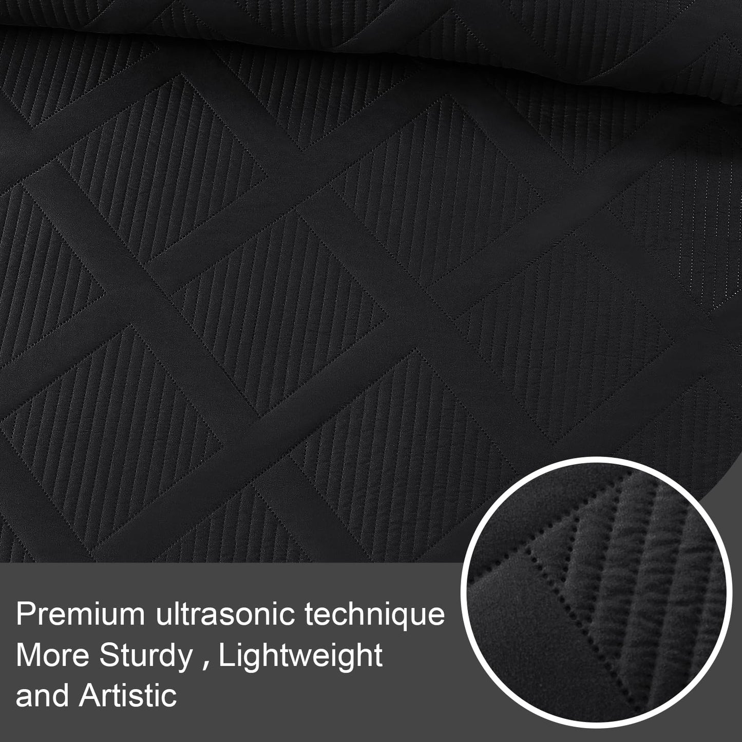 Exclusivo Mezcla Full Queen Size Quilt Set with Modern Striped Pattern, 3 Pieces Lightweight Black Quilts Bedding Set, Soft Bedspreads Coverlets for All Seasons