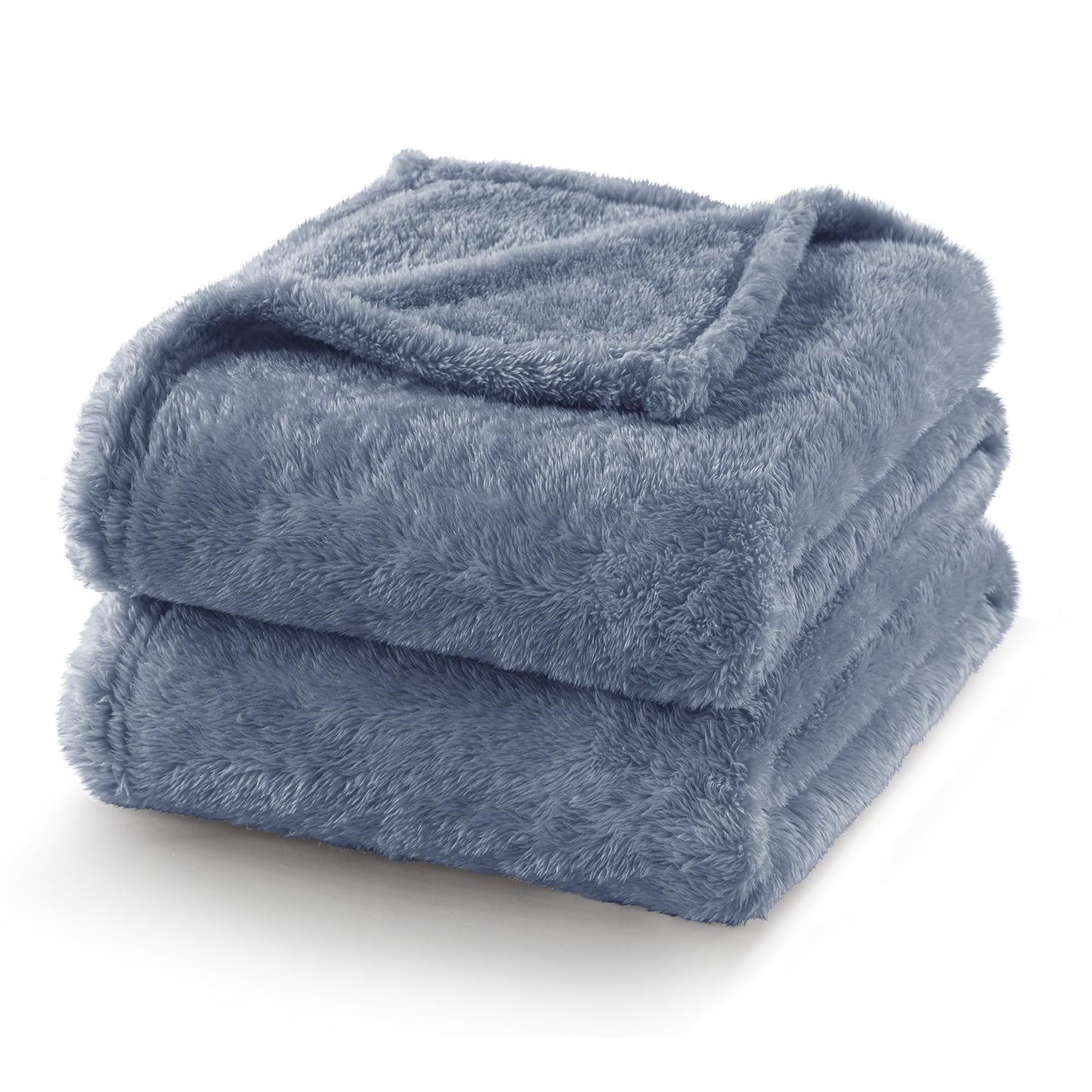 Exclusivo Mezcla Plush Fuzzy Fleece Bed Blanket Queen Size, Super Soft, Fluffy and Warm Blankets for Couch, Bed, All Season (Stone Blue, 90x90 Inches)