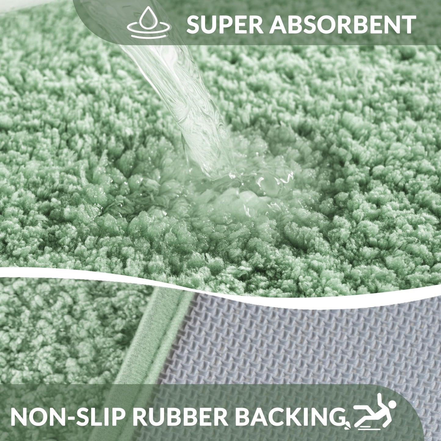 Exclusivo Mezcla Toilet Rugs U-Shaped 20x24, Extra Soft Non Slip Absorbent Water Microfiber Bath Rugs, Machine Washable Quick Dry Bath Mats for Toilet, Solid Green