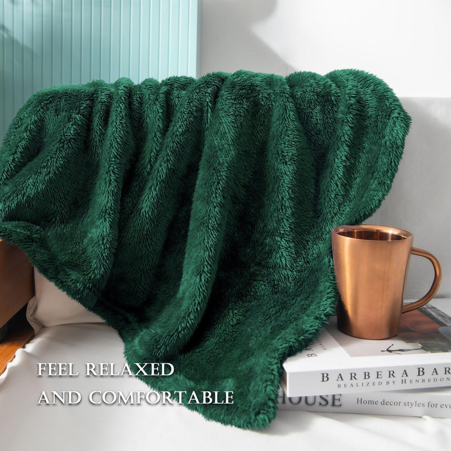 Exclusivo Mezcla Plush Fuzzy Large Fleece Throw Blanket ( 50" x 70", Forest Green)- Soft, Warm& Lightweight