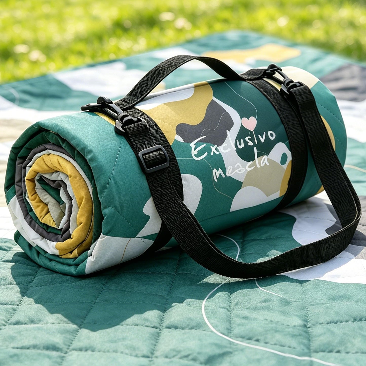 Exclusivo Mezcla Waterproof Picnic Blankets 3-Layer 80"x 80" Large Sandproof Beach Blanket Foldable Outdoor Blanket for Camping on Grass Picnic Mat, Abstract Green