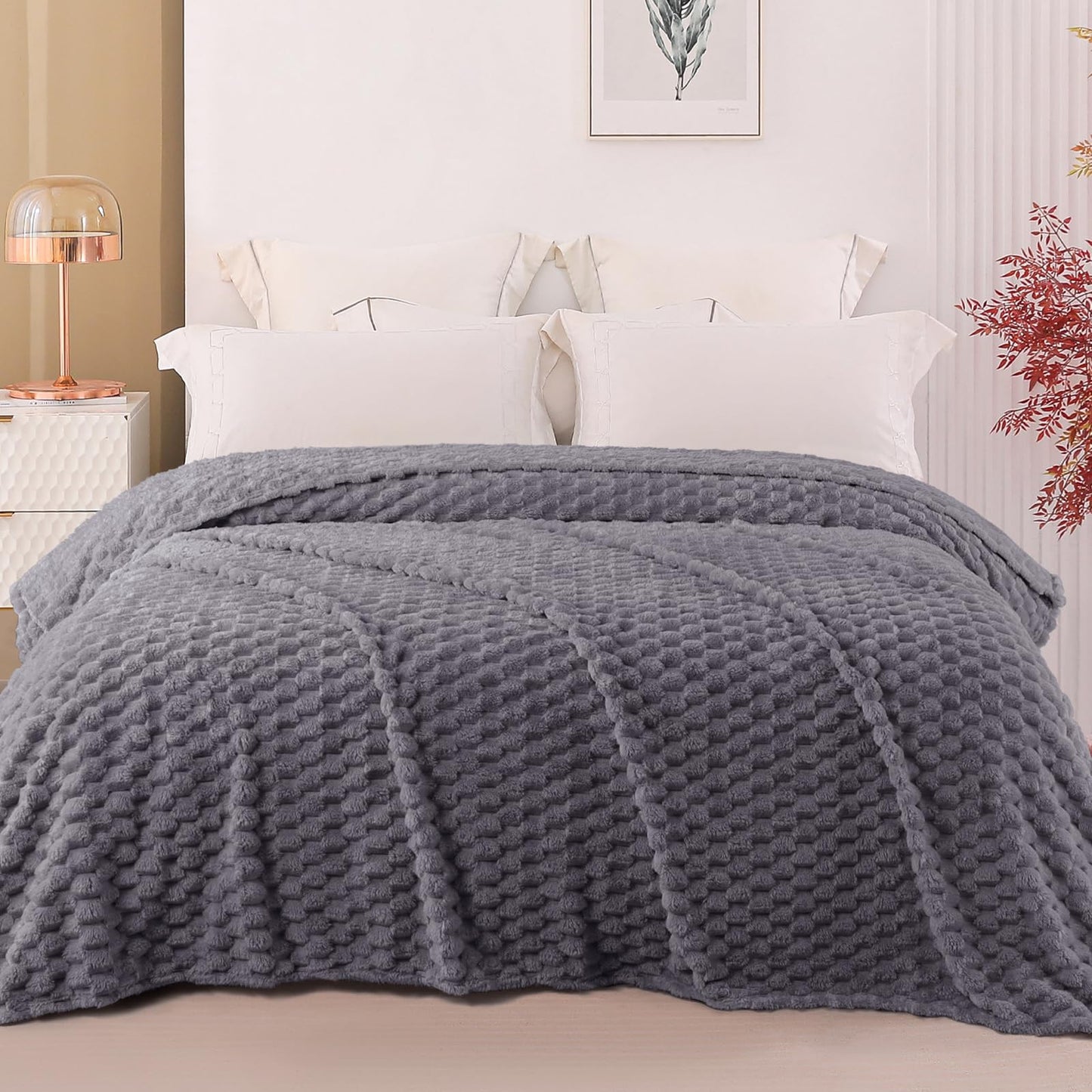Exclusivo Mezcla Fleece California King Blanket for Bed, Oversized Fuzzy Grey Bed Blankets, Soft Cozy Plush Sofa Throws for All Seasons, 120x120 Inches