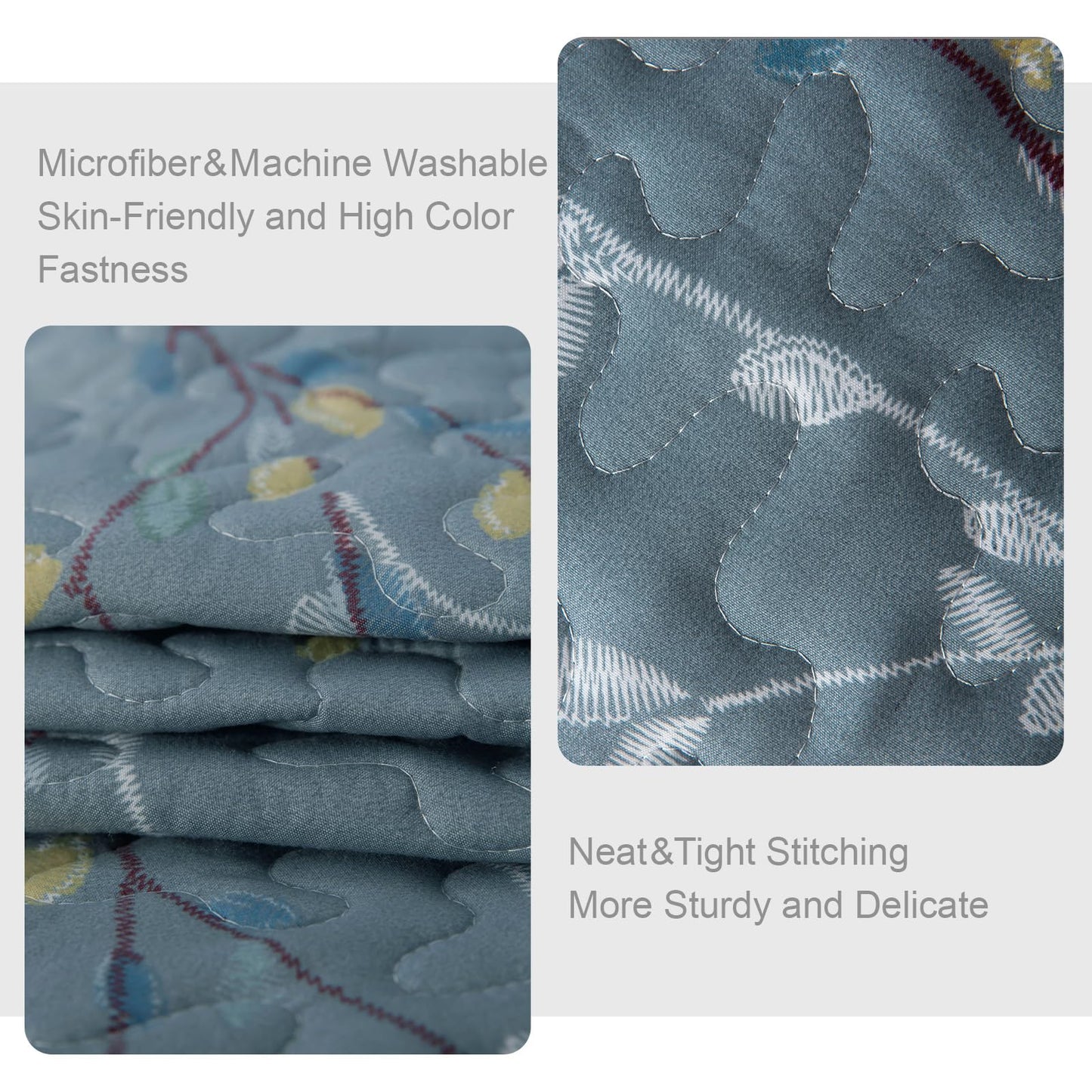 Exclusivo Mezcla Reversible Boho California King Quilt, Blue Soft Bedspreads Lightweight Coverlet All Season Flowers Quilts Bedding Set with Printed Floral Pattern (1 Quilt, 2 Pillow Shams)