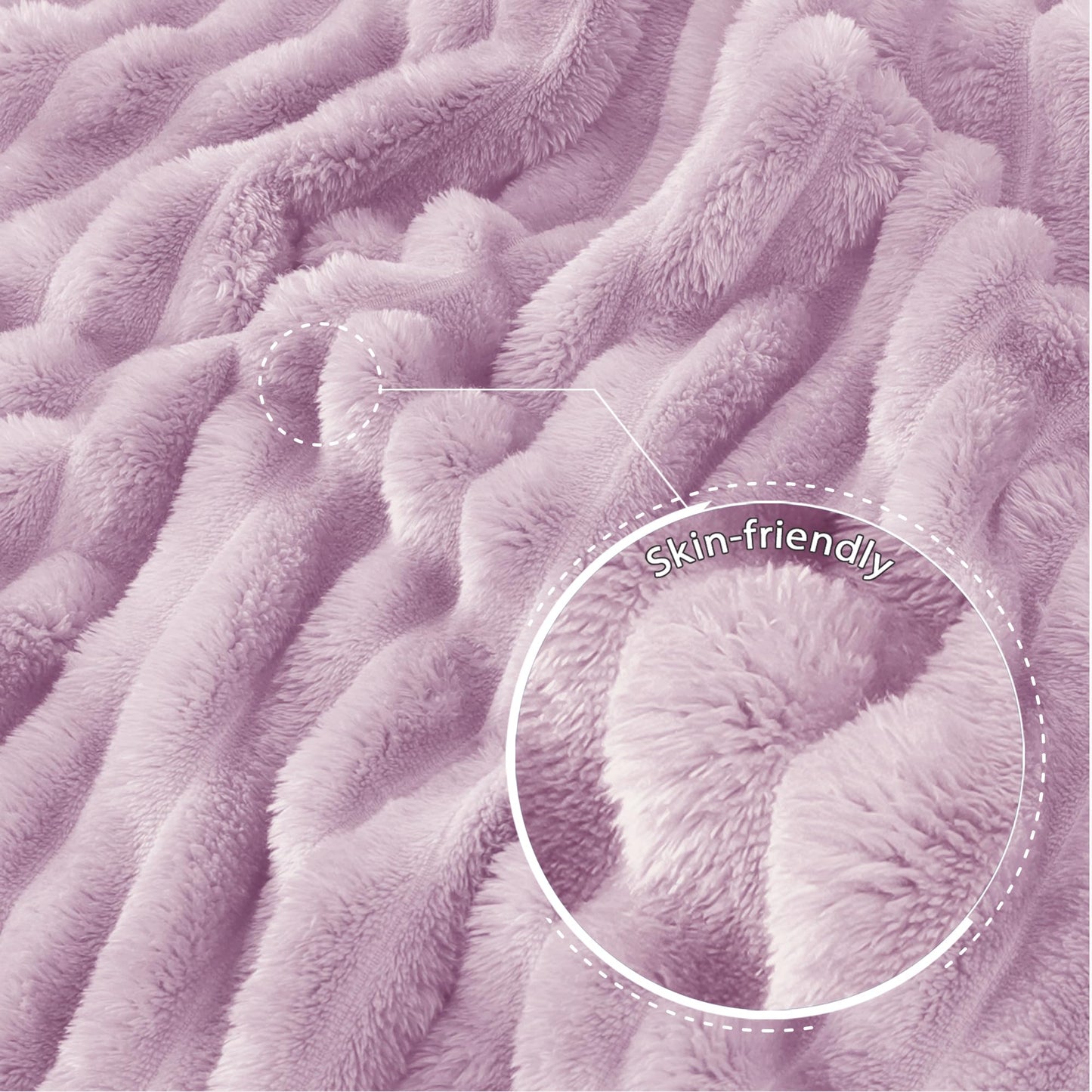 Exclusivo Mezcla Fleece Throw Blanket for Couch, Super Soft 3D Striped Jacquard Blanket, Lightweight Fuzzy Cozy Blankets, Light Purple, 50"x60"