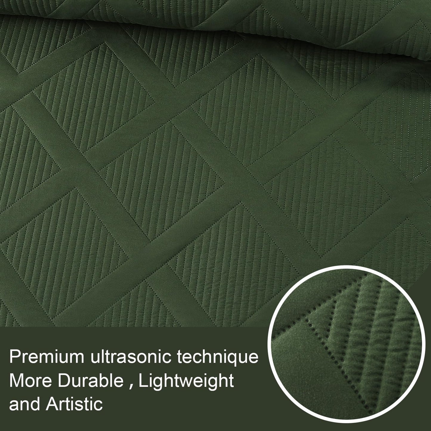 Exclusivo Mezcla King Quilt Set- Olive Green Quilts Bedding Set with 2 Pillow Shams, Modern King Bedspread with Striped Pattern, Soft Lightweight Bedspreads Coverlets for All Seasons