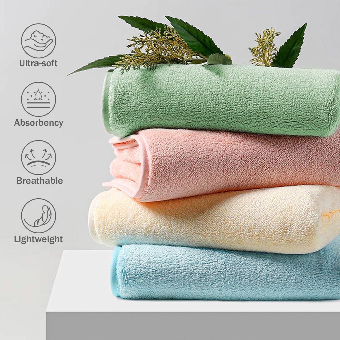 Exclusivo Mezcla 4-Piece Ultra Soft Bath Towel Set, Large Highly Absorbent Microfiber Coral Velvet Towel, Quick Drying for Body, Bathroom, Gym, Spa, 2 Bath Towels, 2 Hand Towels, Light Blue